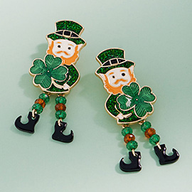 St Patricks Leprechaun Clover Earrings