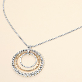 Metal Bubble Layered Ring Pendant Long Necklace