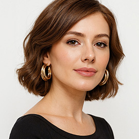 Bold Sculpted Triple Layered Metal Hoop Earrings