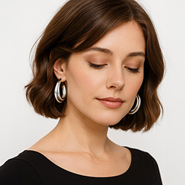 Bold Sculpted Triple Layered Metal Hoop Earrings