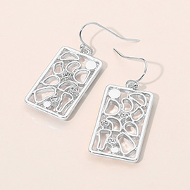 Rhinestone Accent Abstract Openwork Rectangle Drop Dangle Earrings