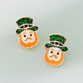 St Patricks Leprechaun Face Stud Earrings