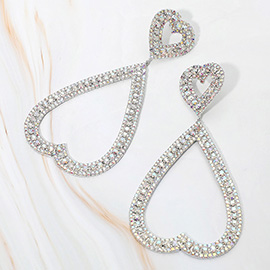 Bold Rhinestone Studded Open Heart Drop Dangle Statement Evening Earrings