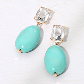 Marbled Resin Oval Pebble Drop Dangle Earrings