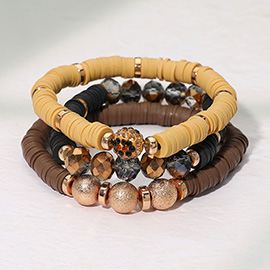 3PCS - Faceted Beads Heishi Beaded Stretch Multi Layered Bracelets