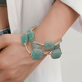 3PCS - Speckled Resin Pebble Metal Bar Beaded Stretch Multi Layered Bracelets