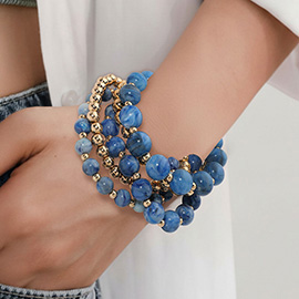 5PCS - Resin Metal Ball Beaded Stretch Multi Layered Bracelets