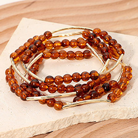 5PCS -Round Ball Curved Textured Bar Beaded Stretch Multi Layered Bracelets