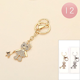12PCS - Rhinestone Paved Bear Charm Drop Bag Charm Keychain