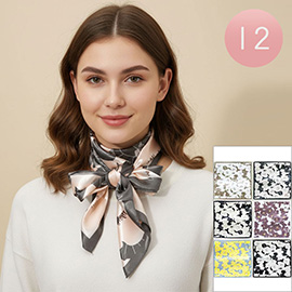 12PCS - Silky Feel Abstract Floral Pattern Printed Square Scarves