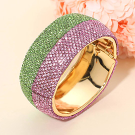 Wide Rhinestone Paved Hinged Evening Bangle Bracelet