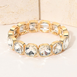 Square Cut Gem Beaded Stretch Evening Bracelet