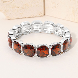 Square Cut Gem Beaded Stretch Evening Bracelet