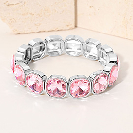 Square Cut Gem Beaded Stretch Evening Bracelet