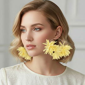 Oversized Fabric Floral Petal Statement Hoop Earrings