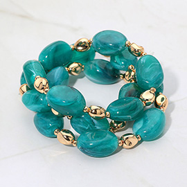 3PCS - Oval Pebble Beaded Stretch Multi Layered Bracelet
