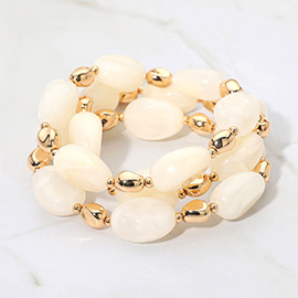 3PCS - Oval Pebble Beaded Stretch Multi Layered Bracelet