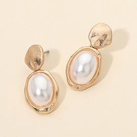 Faceted Oval Pearl Drop Earrings