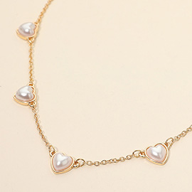 Pearl Heart Charm Link Chain Necklace