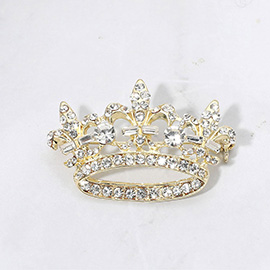 Rhinestone Paved Fleur de Lis Crown Pin Brooch