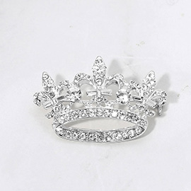 Rhinestone Paved Fleur de Lis Crown Pin Brooch