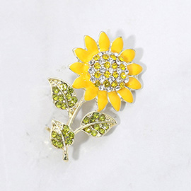 Rhinestone Embellished Enamel Sunflower Pin Brooch