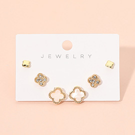 3Pairs - Quatrefoil Stud Earring Set