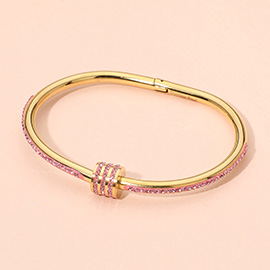 Stainless Steel CZ Stone Accent Hinged Bangle Bracelet