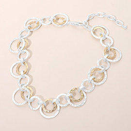 Brushed Metal Two Tone Mixed Link Chain Necklace