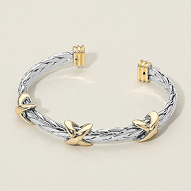 Two Tone Criss Cross Accent Braided Cuff Bracelet