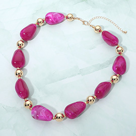 Chunky Resin Marbled Pebble Beaded Necklace