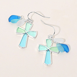 Sea Glass Coastal Cross Dangle Earrings