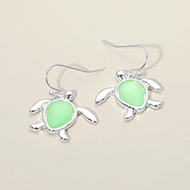 Sea Glass Sea Turtle Charm Drop Dangle Earrings