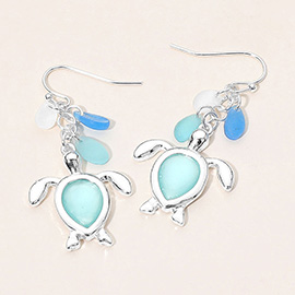 Sea Glass Sea Turtle Drop Dangle Earrings