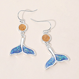 Round Whale Tale Charm Link Drop Dangle Earrings