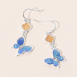 Quatrefoil Butterfly Charm Link Drop Dangle Earrings