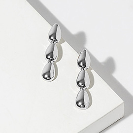 White Gold Dipped Triple Teardrop Link Drop Earrings