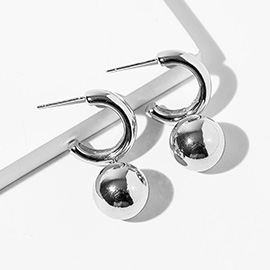 White Gold Dipped Ball Drop Dangle Mini Hoop Earrings