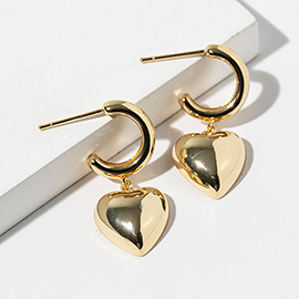 Gold Dipped Puffy Heart Drop Dangle Mini Hoop Earrings