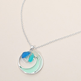 Sea Glass Abstract Ocean Wave Pendant Necklace