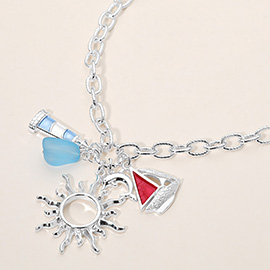 Nautical Sailboat Sun Lighthouse Sea Glass Charm Pendant Necklace