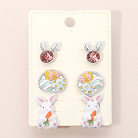 3Pairs - Enamel Easter Bunny Egg Stud Earring Set