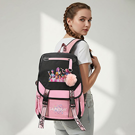 Kids KPOP Demon Hunters HUNTRIX Pom Pom Backpack