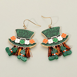 St Patricks Day Leprechaun Hat Drop Dangle Earrings