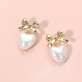 Bow Pearl Heart Drop Dangle Earrings