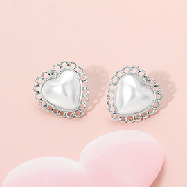 Lace Edge Pearl Heart Stud Earrings