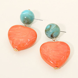 Bold Marbled Resin Heart Drop Statement Earrings