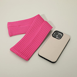 Short Ribbed Knit Stretch Phone Pouch